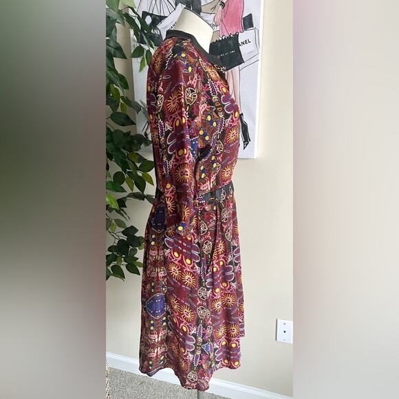 Anthropologie Carolina K Womens Silk Crepe Leather Tribal Averil Mini Dress Sz L - Picture 7 of 14